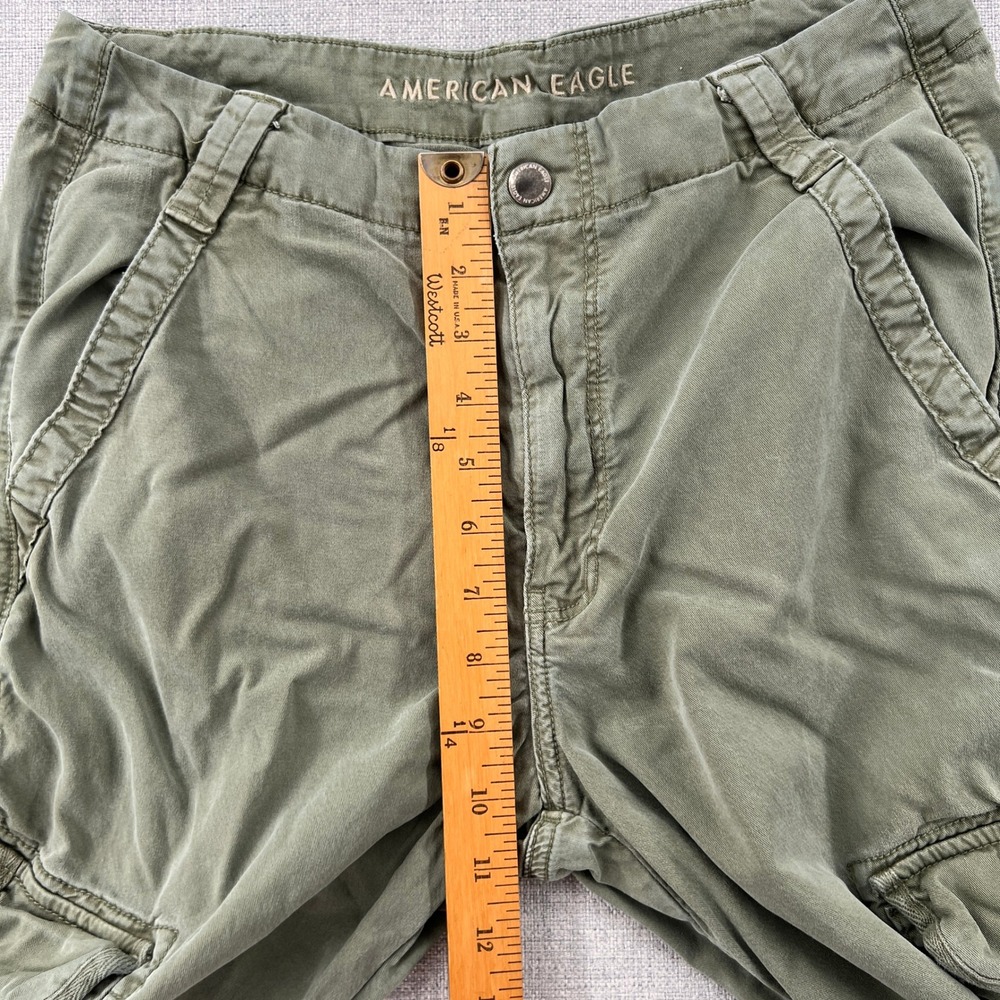 American Eagle Super High Rise Baggy Wide Leg Cargo Pants Women 8 Olive Green - Picture 10 of 13